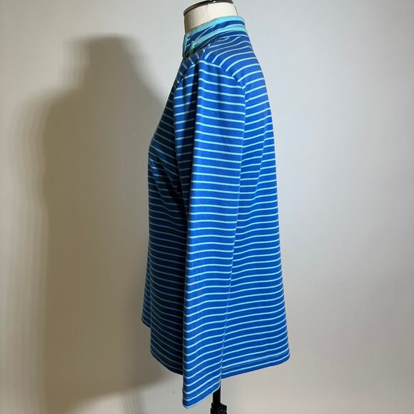 NWT Breckenridge Blue Green Striped V-Neck Blouse Womens Size Petite Medium PM - Picture 5 of 15